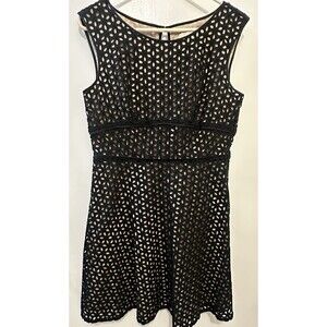 LOFT Petite Black Eyelet Fit & Flare Dress 10P Cotton Lined Zip Back